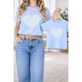 VODEXA Anne Kız Çocuk Kombin Oversize Tişört – Anne & Çocuk Twin T-Shirt ÇİÇEK KALP Baskılı (Tekli Fiyat)