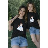 Vodexa Anne Kız Çocuk Kombin Oversize Tişört – Anne & Çocuk Twin T-Shirt Color Mama Baskılı - 5 - 6 Yaş - Siyah