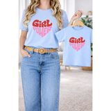 Vodexa Anne Kız Çocuk Kombin Oversize Tişört – Anne & Çocuk Twin T-Shirt Girl Power Baskılı - 3 - 4 Yaş - Mavi