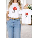 Vodexa Anne Kız Çocuk Kombin Oversize Tişört – Anne Çocuk Twin T-Shirt Kalpli Ayıcık Baskılı - 11 - 12 Yaş - Beyaz