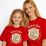 Vodexa Anne Kız Çocuk Kombin Oversize Tişört – Anne Çocuk Twin T-Shirt Kızım ve Ben Baskılı - 5 - 6 Yaş - Kırmızı
