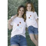 Vodexa Anne Kız Çocuk Kombin Oversize Tişört – Anne & Çocuk Twin T-Shirt Mom-Girl Baskılı - 13 - 14 Yaş - Beyaz