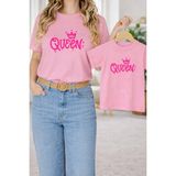 Vodexa Anne Kız Çocuk Kombin Oversize Tişört – Anne & Çocuk Twin T-Shirt Pink Queen Baskılı - 3 - 4 Yaş - Pembe