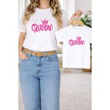 Vodexa Anne Kız Çocuk Kombin Oversize Tişört – Anne & Çocuk Twin T-Shirt Pink Queen Baskılı - 5 - 6 Yaş - Beyaz