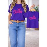 Vodexa Anne Kız Çocuk Kombin Oversize Tişört – Anne & Çocuk Twin T-Shirt Pink Queen Baskılı - 9 - 10 Yaş - Mor