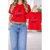 Vodexa Anne Kız Çocuk Kombin Oversize Tişört – Anne & Çocuk Twin T-Shirt Sweet Baby Baskılı - 3 - 4 Yaş - Kırmızı