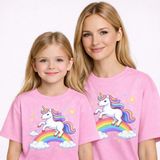 Vodexa Anne Kız Çocuk Kombin Oversize Tişört – Anne Çocuk Twin T-Shirt Unicorn Baskılı - 11 - 12 Yaş - Pembe
