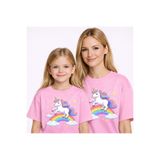 VODEXA Anne Kız Çocuk Kombin Oversize Tişört – Anne Çocuk Twin T-Shirt UNİCORN Baskılı (Tekli Fiyat)