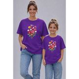 Vodexa Anne Kız Çocuk Kombin Oversize Tişört Twin T-Shirt Demet Çiçek Baskılı (Tekli Satılmaktadır) - 11 - 12 Yaş - Mor