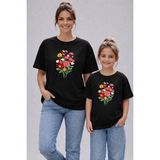 Vodexa Anne Kız Çocuk Kombin Oversize Tişört Twin T-Shirt Demet Çiçek Baskılı (Tekli Satılmaktadır) - 5 - 6 Yaş - Siyah