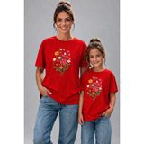 Vodexa Anne Kız Çocuk Kombin Oversize Tişört Twin T-Shirt Demet Çiçek Baskılı (Tekli Satılmaktadır) - 7 - 8 Yaş - Kırmızı
