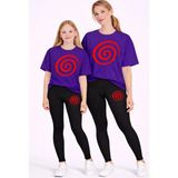 Vodexa Anne Kız Çocuk Kombin Oversize Tişört Twin T-Shirt Kırmızı Çizgi Baskılı - 5 - 6 Yaş - Mor