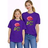 Vodexa Anne Kız Çocuk Kombin Oversize Tişört Twin T-Shirt Kırmızı Gül Baskılı - 13 - 14 Yaş - Mor