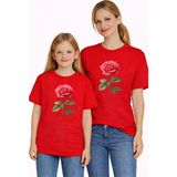 Vodexa Anne Kız Çocuk Kombin Oversize Tişört Twin T-Shirt Kırmızı Gül Baskılı - 13 - 14 Yaş