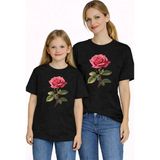Vodexa Anne Kız Çocuk Kombin Oversize Tişört Twin T-Shirt Kırmızı Gül Baskılı - 5 - 6 Yaş - Siyah