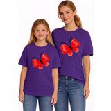 Vodexa Anne Kız Çocuk Kombin Oversize Tişört Twin T-Shirt Kırmızı Kelebek Baskılı - 11 - 12 Yaş - Mor