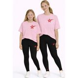 Vodexa Anne Kız Çocuk Kombin Oversize Tişört Twin T-Shirt Kuyruklu Yıldız Baskılı - 13 - 14 Yaş - Pembe