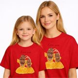 Vodexa Anne Kız Çocuk Kombin Oversize Tişört Twin T-Shirt Love You Baskılı - 11 - 12 Yaş - Kırmızı