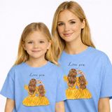 Vodexa Anne Kız Çocuk Kombin Oversize Tişört Twin T-Shirt Love You Baskılı - 11 - 12 Yaş - Mavi