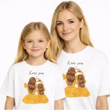 Vodexa Anne Kız Çocuk Kombin Oversize Tişört Twin T-Shirt Love You Baskılı - 5 - 6 Yaş - Beyaz