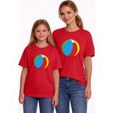 Vodexa Anne Kız Çocuk Kombin Oversize Tişört Twin T-Shirt Mavi Top Baskılı - 11 - 12 Yaş - Kırmızı