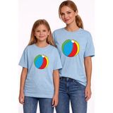 Vodexa Anne Kız Çocuk Kombin Oversize Tişört Twin T-Shirt Mavi Top Baskılı - 13 - 14 Yaş