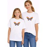 Vodexa Anne Kız Çocuk Kombin Oversize Tişört Twin T-Shirt Renkli Kelebek Baskılı - 3 - 4 Yaş - Beyaz