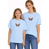 Vodexa Anne Kız Çocuk Kombin Oversize Tişört Twin T-Shirt Renkli Kelebek Baskılı - 3 - 4 Yaş - Mavi