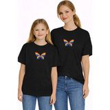 Vodexa Anne Kız Çocuk Kombin Oversize Tişört Twin T-Shirt Renkli Kelebek Baskılı - 7 - 8 Yaş - Siyah