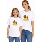 Vodexa Anne Kız Çocuk Kombin Oversize Tişört Twin T-Shirt Sarı Elbise Baskılı - 13 - 14 Yaş - Beyaz