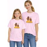 Vodexa Anne Kız Çocuk Kombin Oversize Tişört Twin T-Shirt Sarı Elbise Baskılı - 13 - 14 Yaş - Pembe