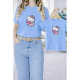 Vodexa Anne Kız Çocuk Kombin Oversize Tişört Twin T-Shirt Yavru Ayıcık Baskılı (Tekli Satılmaktadır) - 13 - 14 Yaş - Mavi