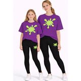 Vodexa Anne Kız Çocuk Kombin Oversize Tişört Twin T-Shirt Yeşil Boya Baskılı - 13 - 14 Yaş - Mor