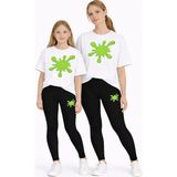 Vodexa Anne Kız Çocuk Kombin Oversize Tişört Twin T-Shirt Yeşil Boya Baskılı - 7 - 8 Yaş - Beyaz