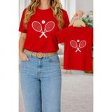 Vodexa Anne Kız Kombin Oversize Raket Baskılı Tişört Twin T-Shirt %100 Pamuk Rahat Kalıp - 11 - 12 Yaş - Kırmızı