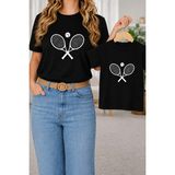 Vodexa Anne Kız Kombin Oversize Raket Baskılı Tişört Twin T-Shirt %100 Pamuk Rahat Kalıp - 14 - Siyah