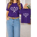 Vodexa Anne Kız Kombin Oversize Raket Baskılı Tişört Twin T-Shirt %100 Pamuk Rahat Kalıp - 3 - 4 Yaş - Mor