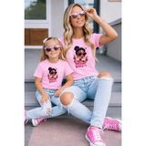Vodexa Anne Kız Kombin Oversize Tişört Twin T-Shirt %100 Pamuk Rahat Kalıp - 11 - 12 Yaş - Pembe