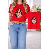 Vodexa Anne Kız Kombin Oversize Tişört Twin T-Shirt %100 Pamuk Rahat Kalıp - 13 - 14 Yaş - Kırmızı