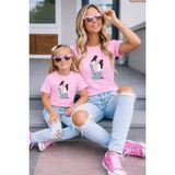 Vodexa Anne Kız Kombin Oversize Tişört Twin T-Shirt %100 Pamuk Rahat Kalıp - 13 - 14 Yaş - Pembe