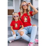Vodexa Anne Kız Kombin Oversize Tişört Twin T-Shirt %100 Pamuk Rahat Kalıp - 3 - 4 Yaş - Kırmızı