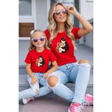Vodexa Anne Kız Kombin Oversize Tişört Twin T-Shirt %100 Pamuk Rahat Kalıp - 5 - 6 Yaş - Kırmızı