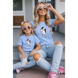 Vodexa Anne Kız Kombin Oversize Tişört Twin T-Shirt %100 Pamuk Rahat Kalıp - 5 - 6 Yaş - Mavi