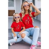 Vodexa Anne Kız Kombin Oversize Tişört Twin T-Shirt %100 Pamuk Rahat Kalıp - 7 - 8 Yaş - Kırmızı