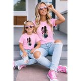 Vodexa Anne Kız Kombin Oversize Tişört Twin T-Shirt %100 Pamuk Rahat Kalıp - 7 - 8 Yaş - Pembe