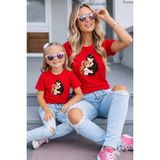 Vodexa Anne Kız Kombin Oversize Tişört Twin T-Shirt %100 Pamuk Rahat Kalıp - 9 - 10 Yaş - Kırmızı