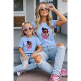 Vodexa Anne Kız Kombin Oversize Tişört Twin T-Shirt %100 Pamuk Rahat Kalıp - 9 - 10 Yaş - Mavi
