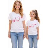 Vodexa Anne Kız Kombin Oversize Tişört Twin T-Shirt Anne Cocuk Oklu Kalp Baskılı (Tekli Satılmaktadır) - 13 - 14 Yaş - Beyaz