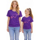 Vodexa Anne Kız Kombin Oversize Tişört Twin T-Shirt Anne Cocuk Oklu Kalp Baskılı (Tekli Satılmaktadır) - 7 - 8 Yaş - Mor