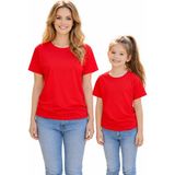 Vodexa Anne Kız Kombin Sade Oversize Tişört Twin T-Shirt %100 Pamuk Rahat Kalıp - 11 - 12 Yaş - Kırmızı